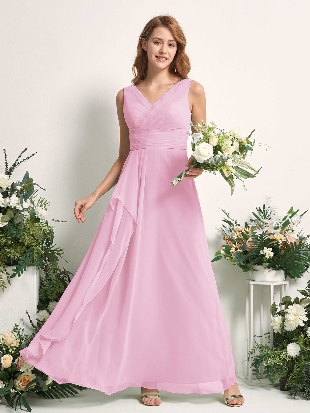 Carlyna Robe trapèze avec col V longueur ras du sol robe de demoiselle d&