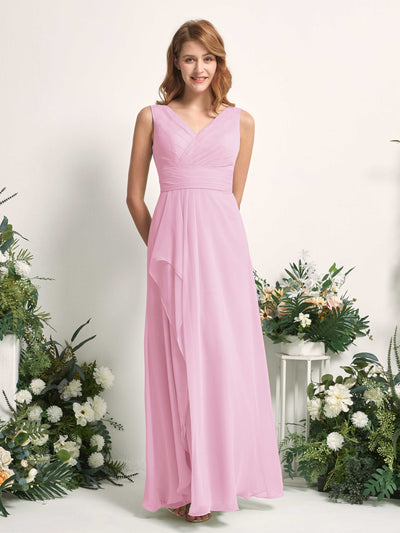 Carlyna Robe trapèze avec col V longueur ras du sol robe de demoiselle d'honneur Rose Bonbon #couleur_rose-bonbon