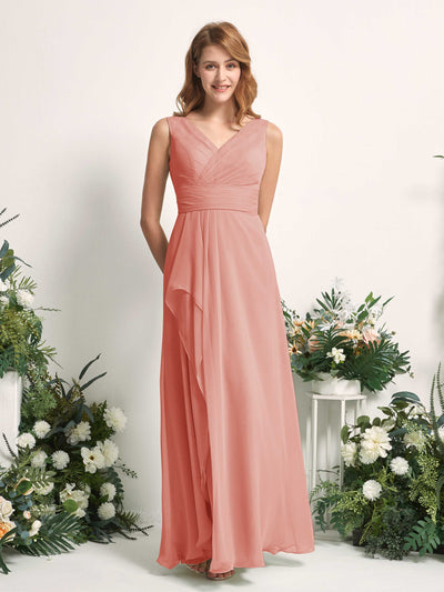 Carlyna Robe trapèze avec col V longueur ras du sol robe de demoiselle d'honneur Rose Champagne #couleur_rose-champagne
