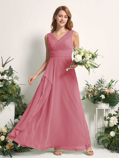 Carlyna Robe trapèze avec col V longueur ras du sol robe de demoiselle d'honneur Rose Du Désert #couleur_rose-du-d-sert