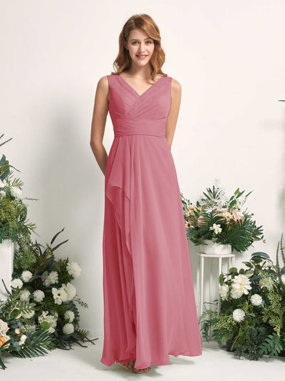 Carlyna Robe trapèze avec col V longueur ras du sol robe de demoiselle d'honneur Rose Du Désert #couleur_rose-du-d-sert