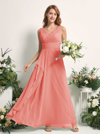 Carlyna Robe trapèze avec col V longueur ras du sol robe de demoiselle d'honneur Rose Pêche #couleur_rose-p-che