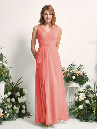 Carlyna Robe trapèze avec col V longueur ras du sol robe de demoiselle d'honneur Rose Pêche #couleur_rose-p-che