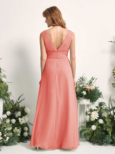 Carlyna Robe trapèze avec col V longueur ras du sol robe de demoiselle d'honneur Rose Pêche #couleur_rose-p-che