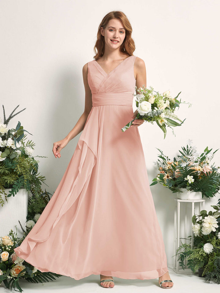 Carlyna Robe trapèze avec col V longueur ras du sol robe de demoiselle d&