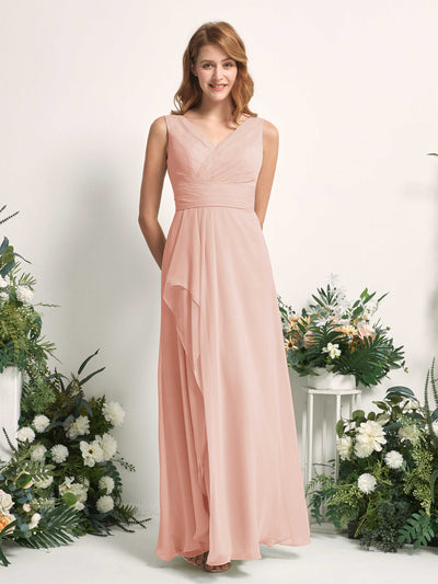 Carlyna Robe trapèze avec col V longueur ras du sol robe de demoiselle d'honneur Rose Perle #couleur_rose-perle
