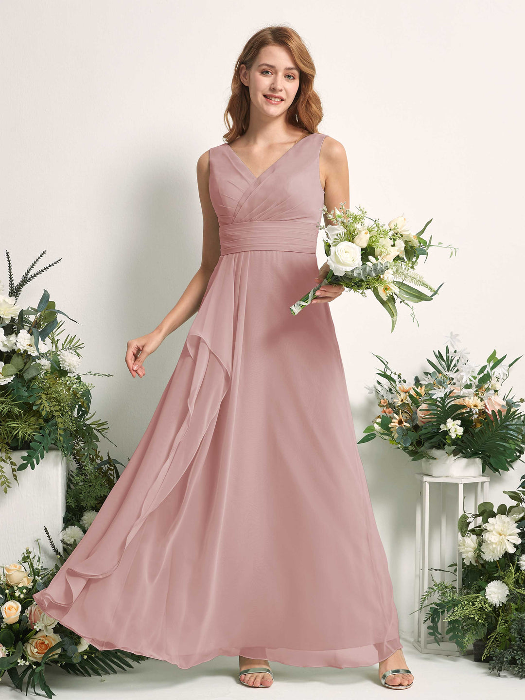 Carlyna Robe trapèze avec col V longueur ras du sol robe de demoiselle d&