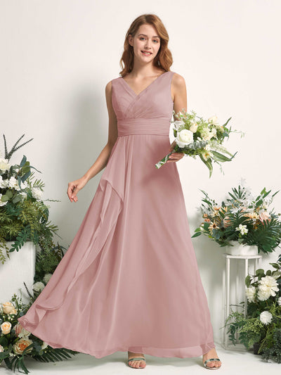 Carlyna Robe trapèze avec col V longueur ras du sol robe de demoiselle d'honneur Rose Poussiéreux #couleur_rose-poussi-reux