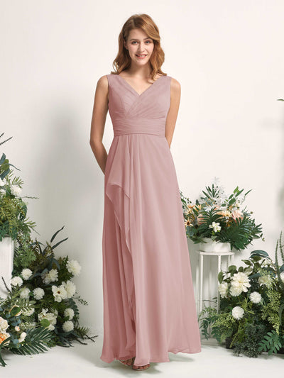 Carlyna Robe trapèze avec col V longueur ras du sol robe de demoiselle d'honneur Rose Poussiéreux #couleur_rose-poussi-reux