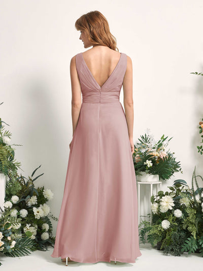 Carlyna Robe trapèze avec col V longueur ras du sol robe de demoiselle d'honneur Rose Poussiéreux #couleur_rose-poussi-reux