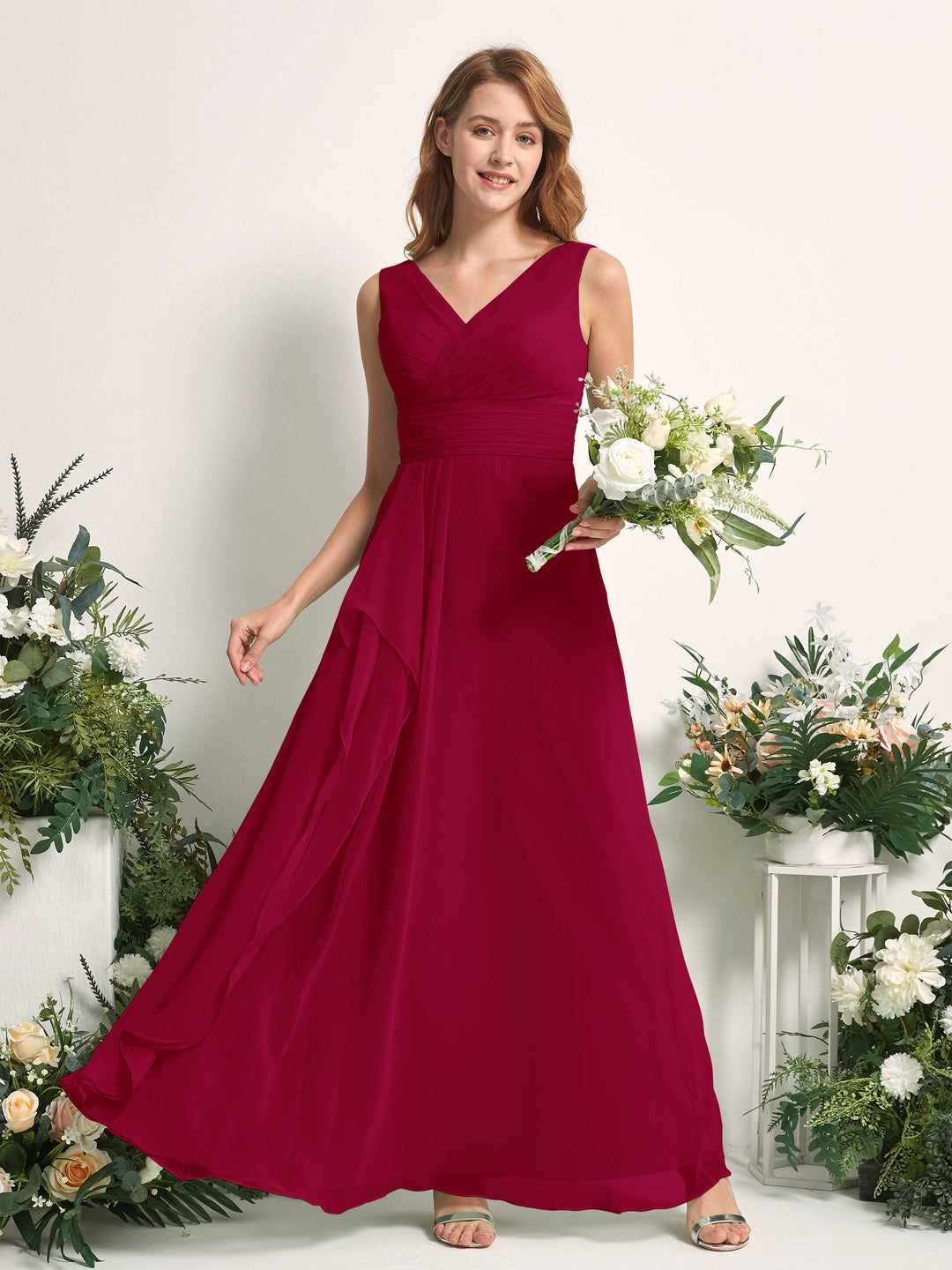 Carlyna Robe trapèze avec col V longueur ras du sol robe de demoiselle d&