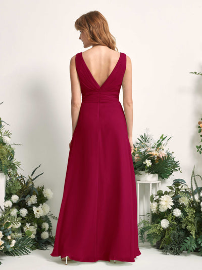 Carlyna Robe trapèze avec col V longueur ras du sol robe de demoiselle d'honneur Rouge Bouffon #couleur_rouge-bouffon