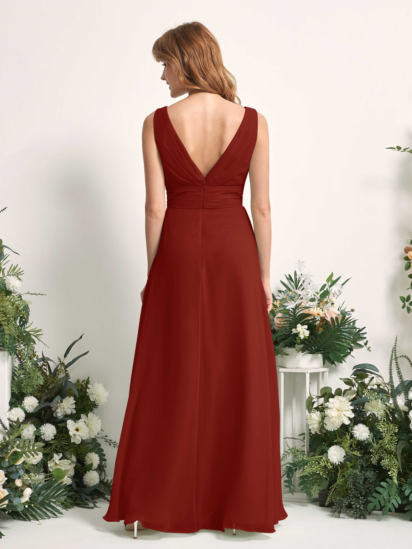 Carlyna Robe trapèze avec col V longueur ras du sol robe de demoiselle d'honneur Rouille #couleur_rouille