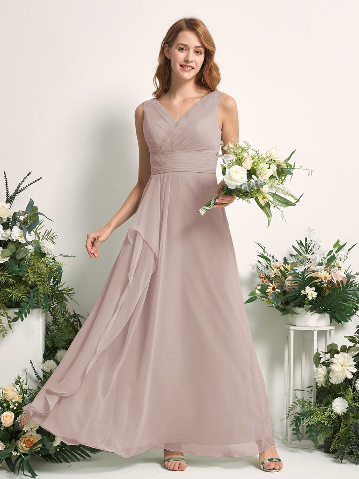 Carlyna Robe trapèze avec col V longueur ras du sol robe de demoiselle d&