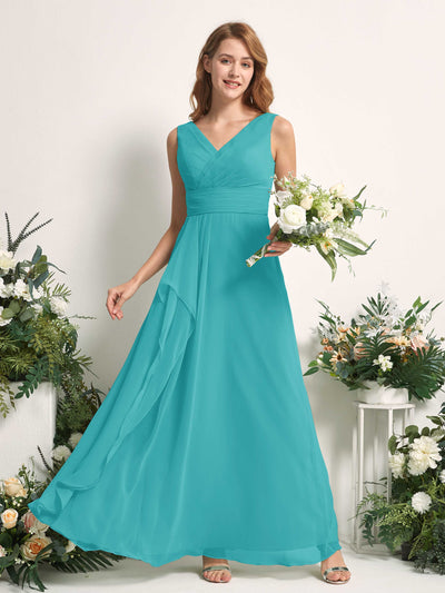 Carlyna Robe trapèze avec col V longueur ras du sol robe de demoiselle d'honneur Turquoise #couleur_turquoise