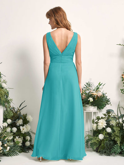 Carlyna Robe trapèze avec col V longueur ras du sol robe de demoiselle d'honneur Turquoise #couleur_turquoise