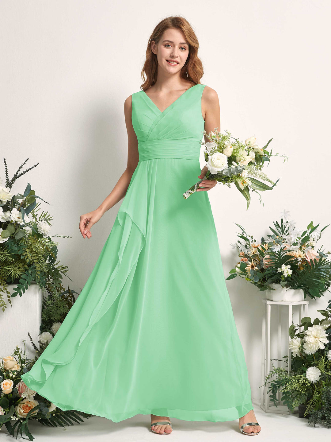 Carlyna Robe trapèze avec col V longueur ras du sol robe de demoiselle d&