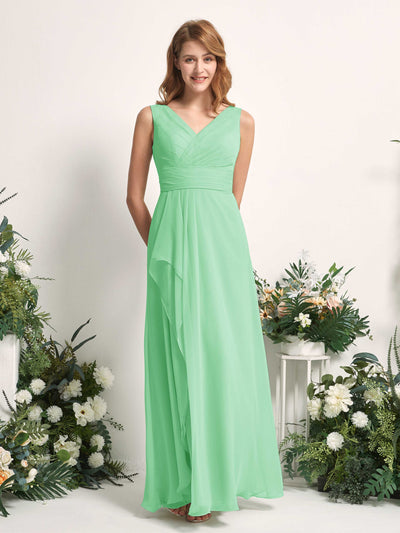 Carlyna Robe trapèze avec col V longueur ras du sol robe de demoiselle d'honneur Vert Menthe #couleur_vert-menthe