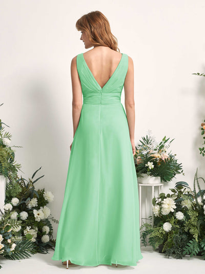 Carlyna Robe trapèze avec col V longueur ras du sol robe de demoiselle d'honneur Vert Menthe #couleur_vert-menthe