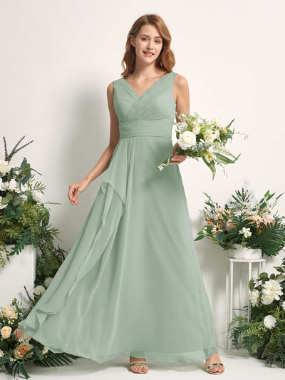 Carlyna Robe trapèze avec col V longueur ras du sol robe de demoiselle d'honneur Vert Sauge Foncé #couleur_vert-sauge-fonc
