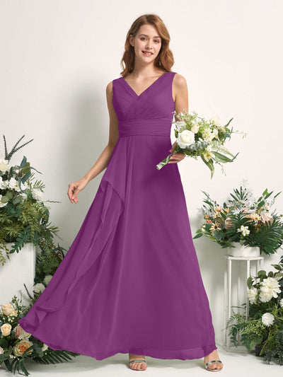 Carlyna Robe trapèze avec col V longueur ras du sol robe de demoiselle d'honneur Violet #couleur_violet
