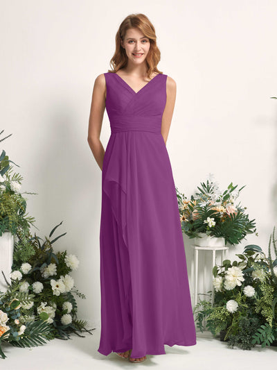 Carlyna Robe trapèze avec col V longueur ras du sol robe de demoiselle d'honneur Violet #couleur_violet