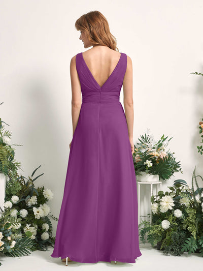 Carlyna Robe trapèze avec col V longueur ras du sol robe de demoiselle d'honneur Violet #couleur_violet