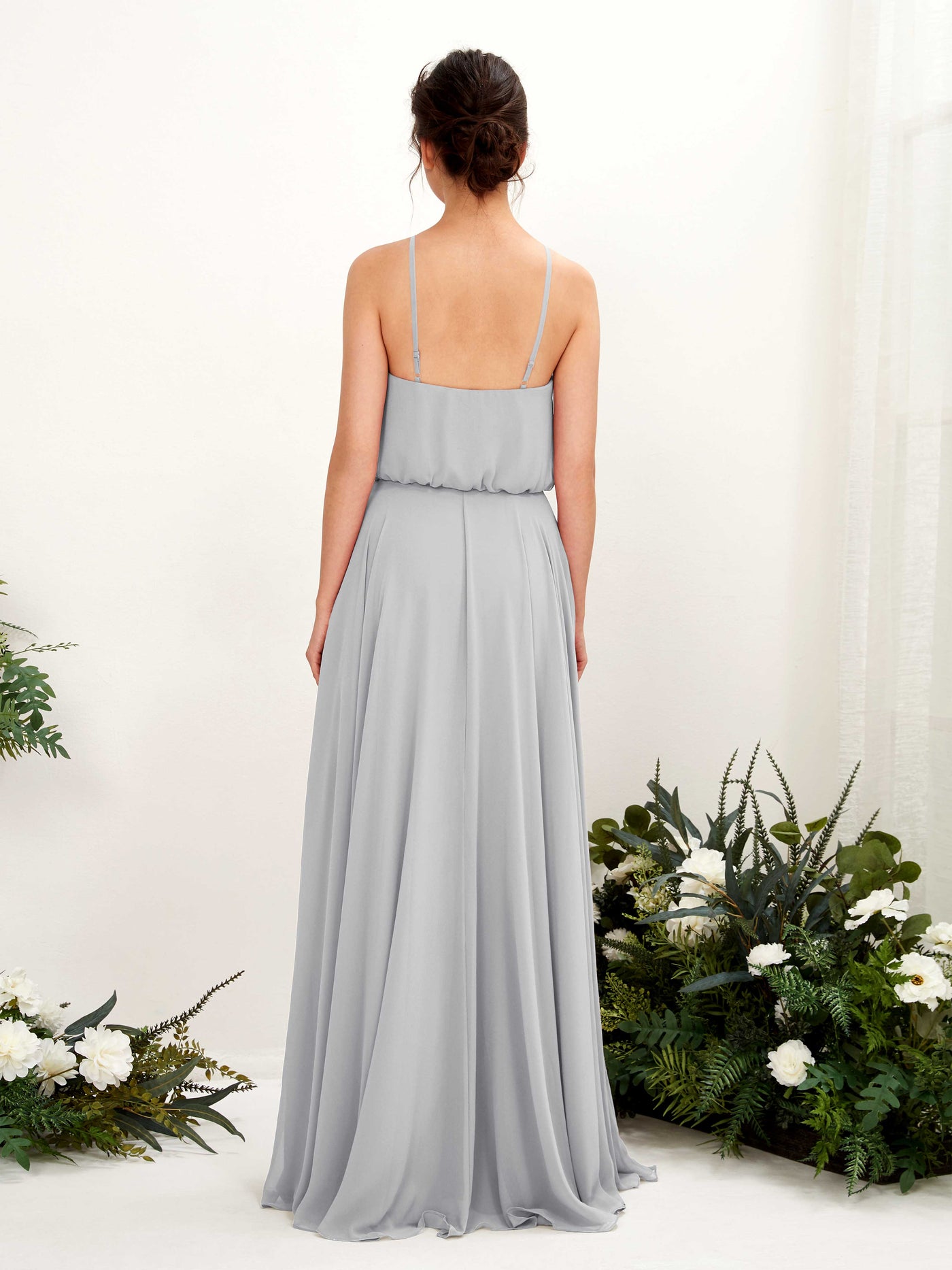 Carlyna Robe trapèze bretelles spaghetti mousseline longueur ras du sol Argent #couleur_argent
