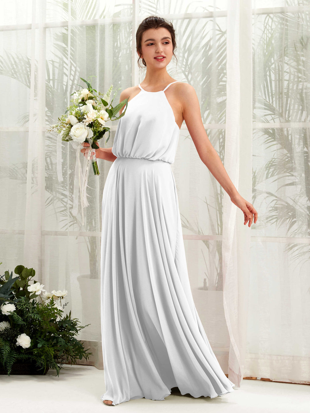 Carlyna Robe trapèze bretelles spaghetti mousseline longueur ras du sol Blanc 