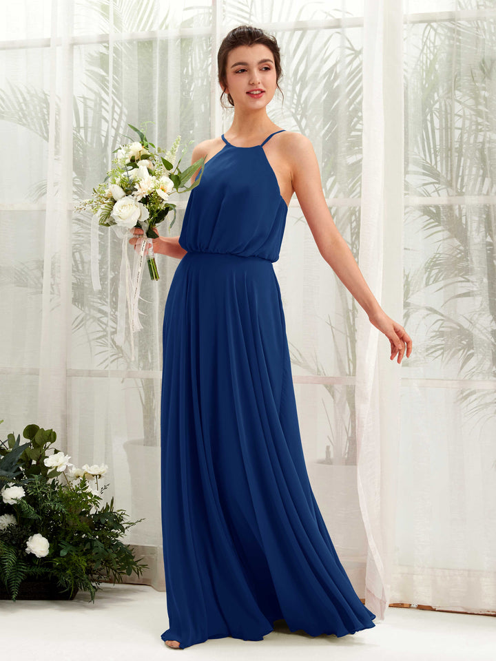 Carlyna Robe trapèze bretelles spaghetti mousseline longueur ras du sol Bleu Roi 