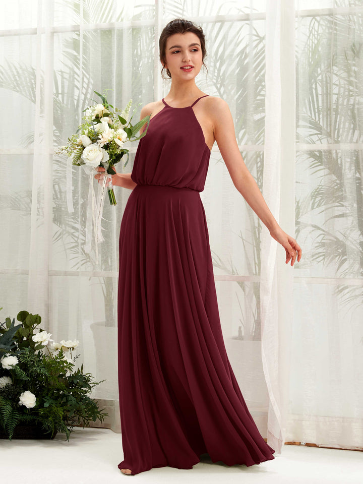 Carlyna Robe trapèze bretelles spaghetti mousseline longueur ras du sol Bordeaux 