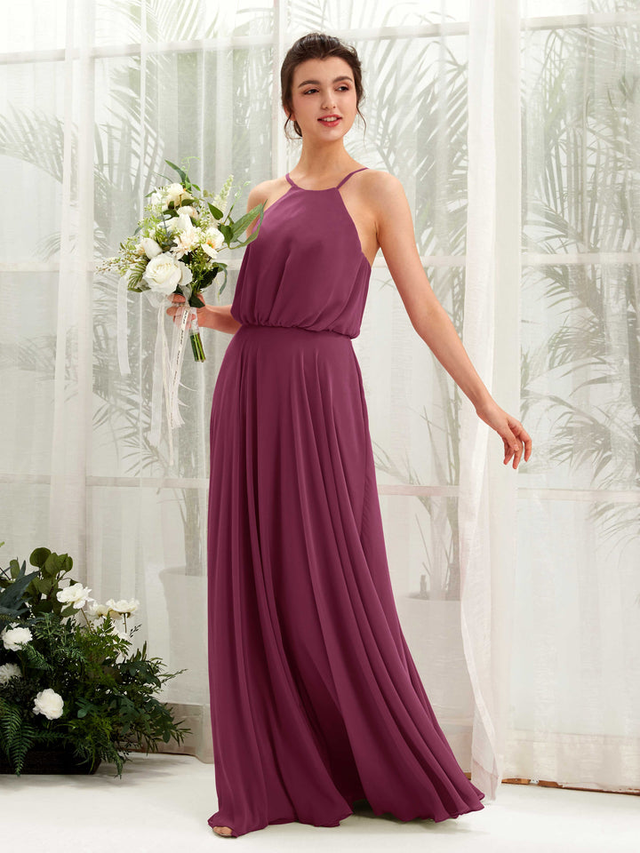 Carlyna Robe trapèze bretelles spaghetti mousseline longueur ras du sol Chianti 