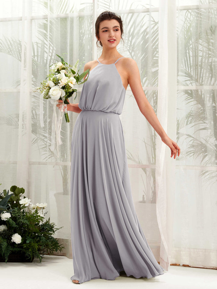 Carlyna Robe trapèze bretelles spaghetti mousseline longueur ras du sol Gris Boussole 