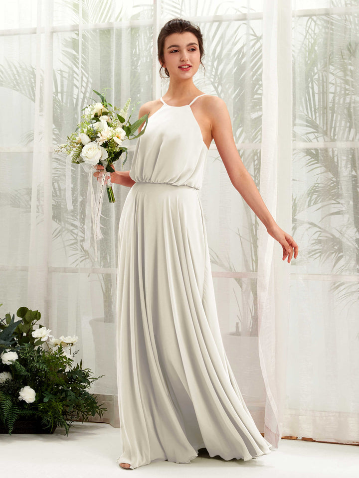 Carlyna Robe trapèze bretelles spaghetti mousseline longueur ras du sol Ivoire 