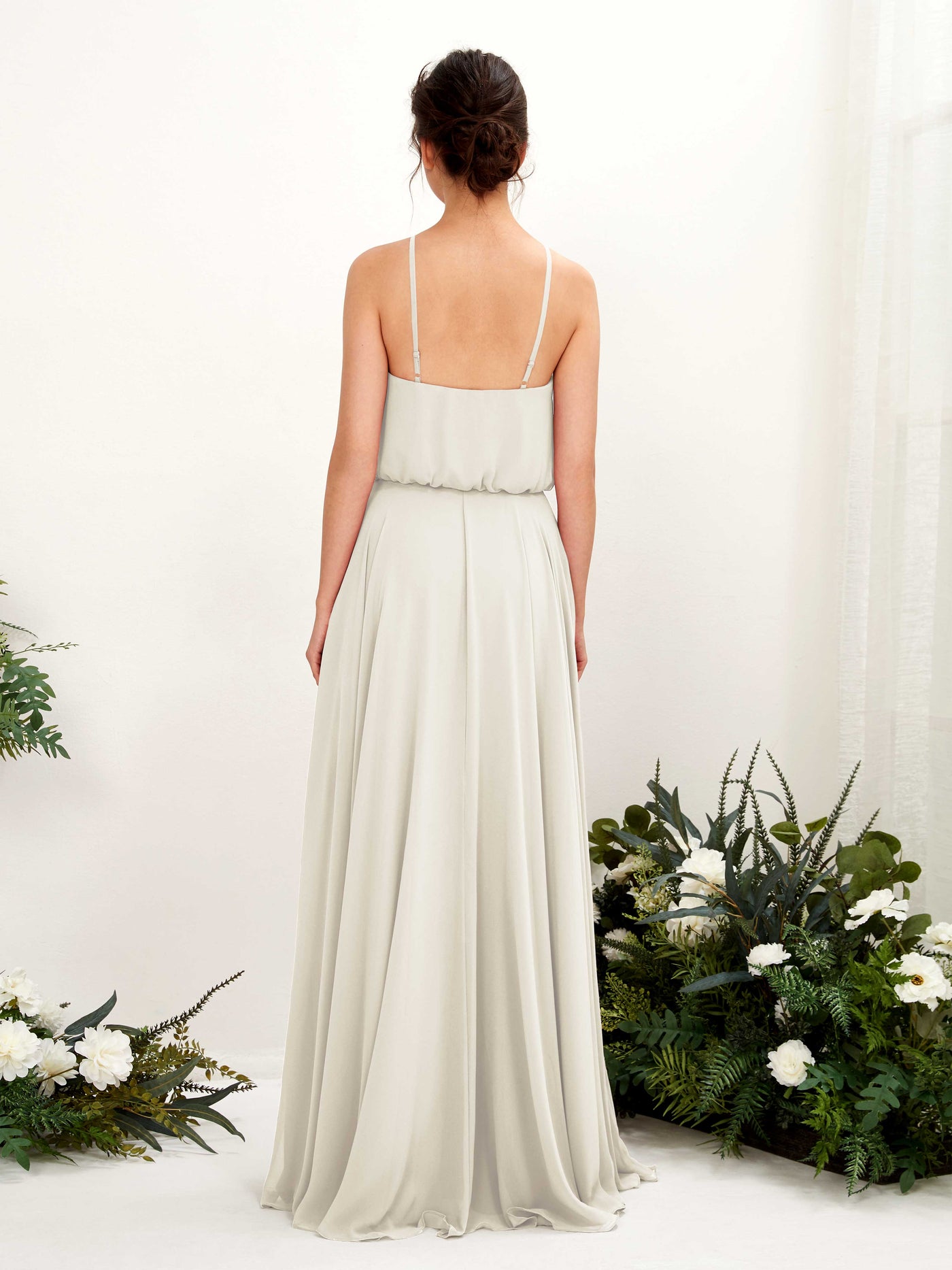 Carlyna Robe trapèze bretelles spaghetti mousseline longueur ras du sol Ivoire #couleur_ivoire