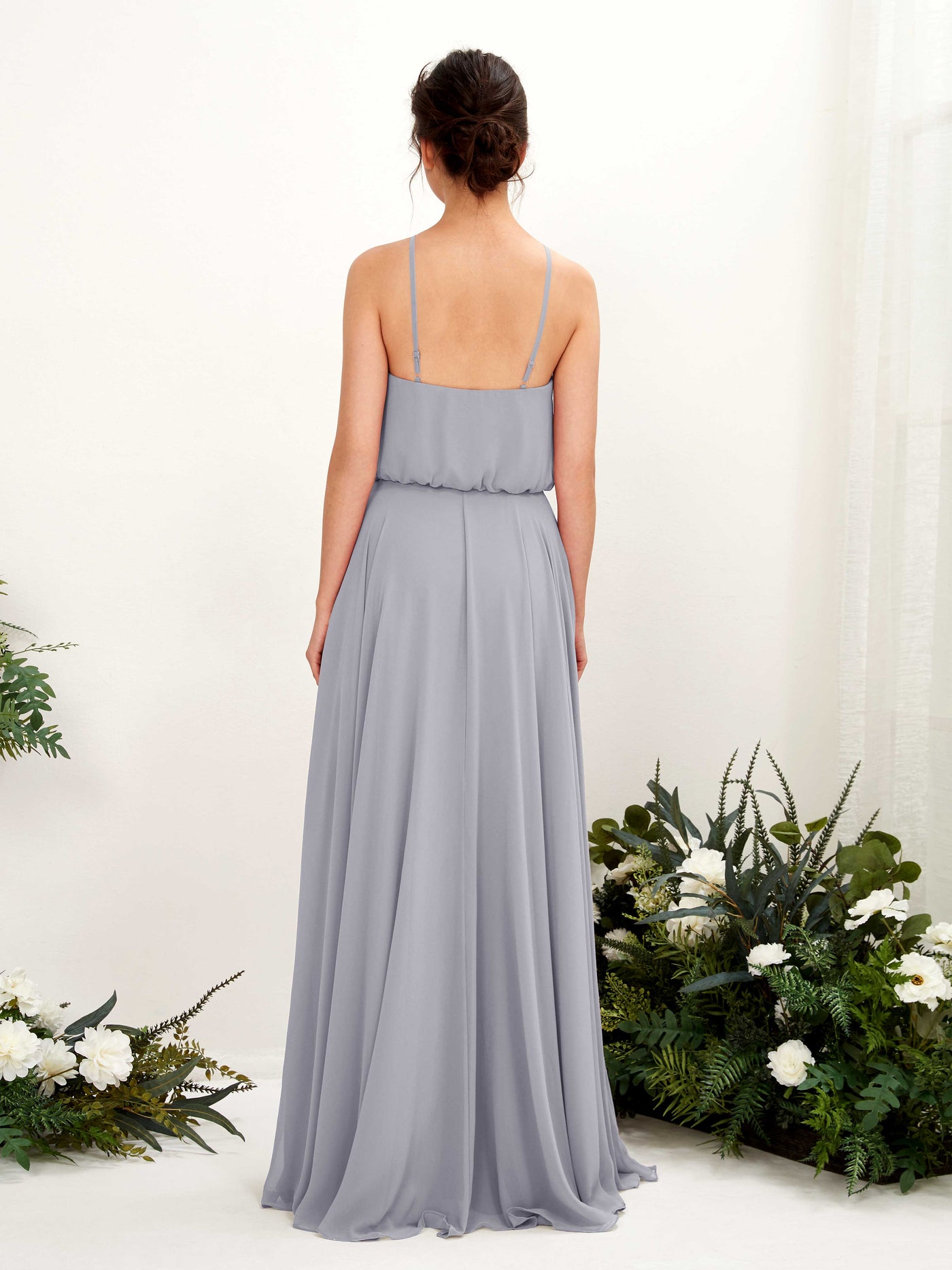 Carlyna Robe trapèze bretelles spaghetti mousseline longueur ras du sol Lavande Poudrée #couleur_lavande-poudr-e