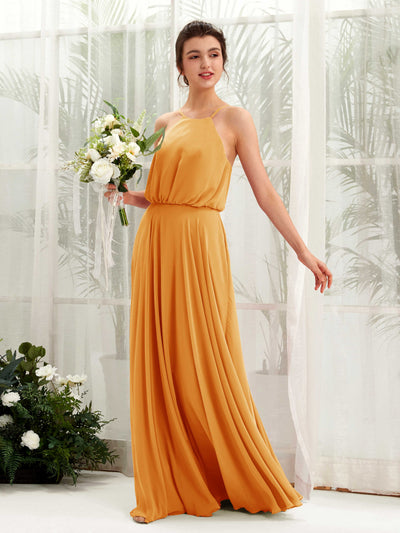 Carlyna Robe trapèze bretelles spaghetti mousseline longueur ras du sol Mangue #couleur_mangue