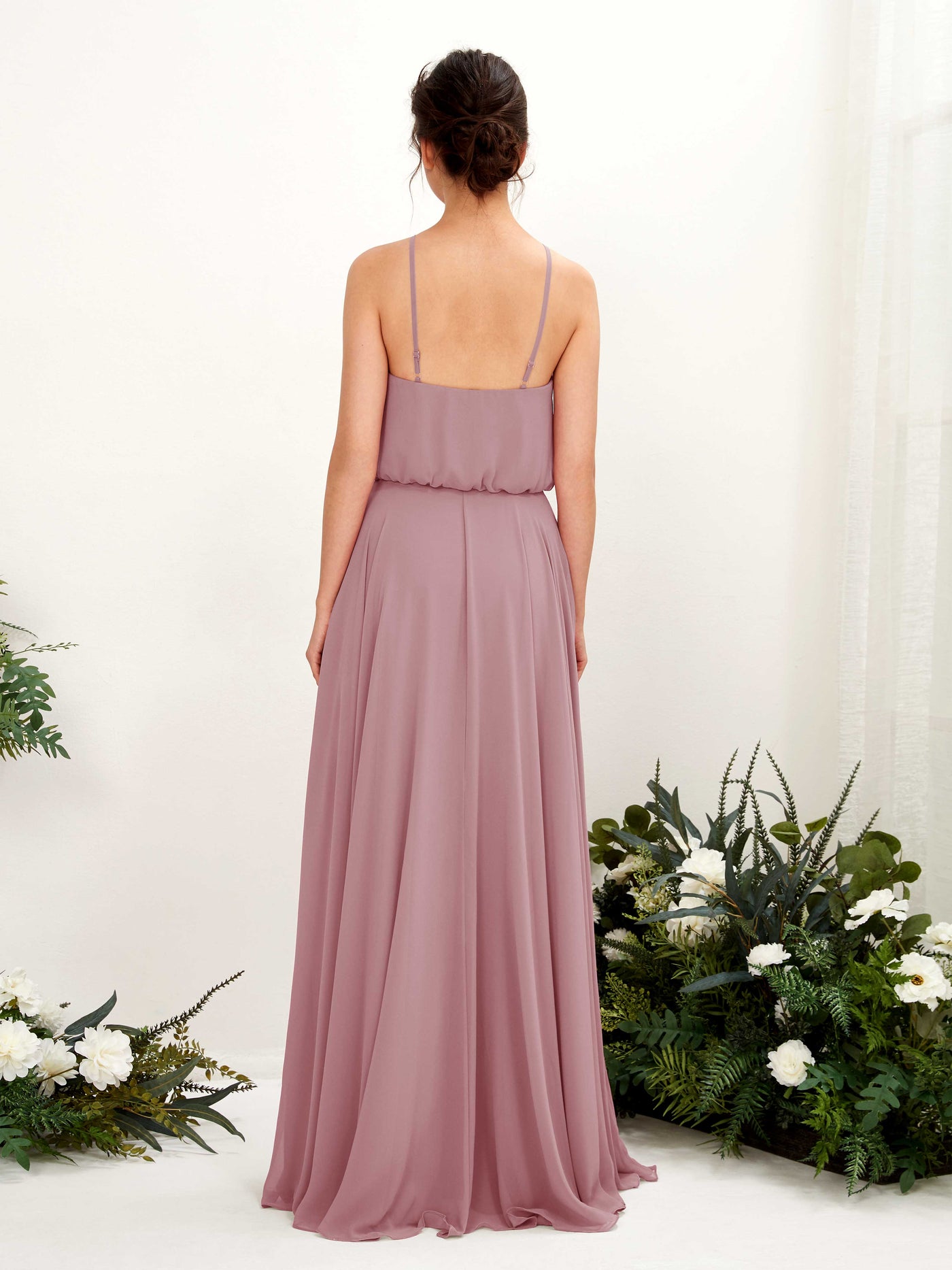 Carlyna Robe trapèze bretelles spaghetti mousseline longueur ras du sol Mauve Vintage #couleur_mauve-vintage