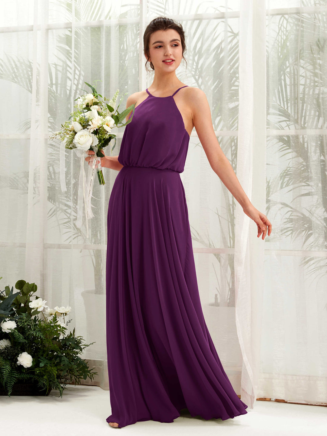 Carlyna Robe trapèze bretelles spaghetti mousseline longueur ras du sol Pourpre 
