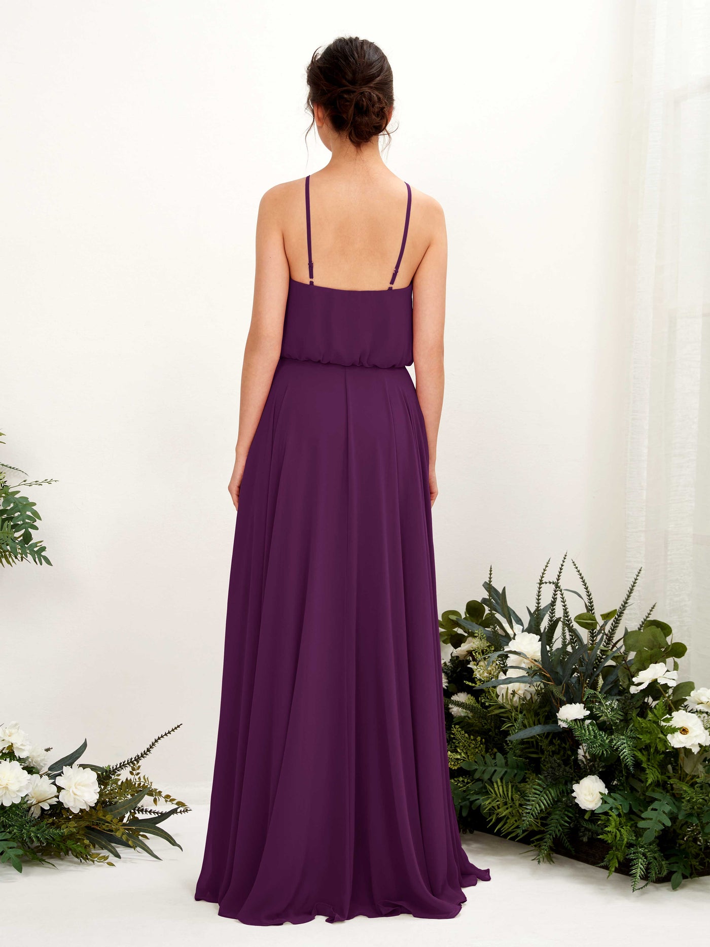 Carlyna Robe trapèze bretelles spaghetti mousseline longueur ras du sol Pourpre #couleur_pourpre