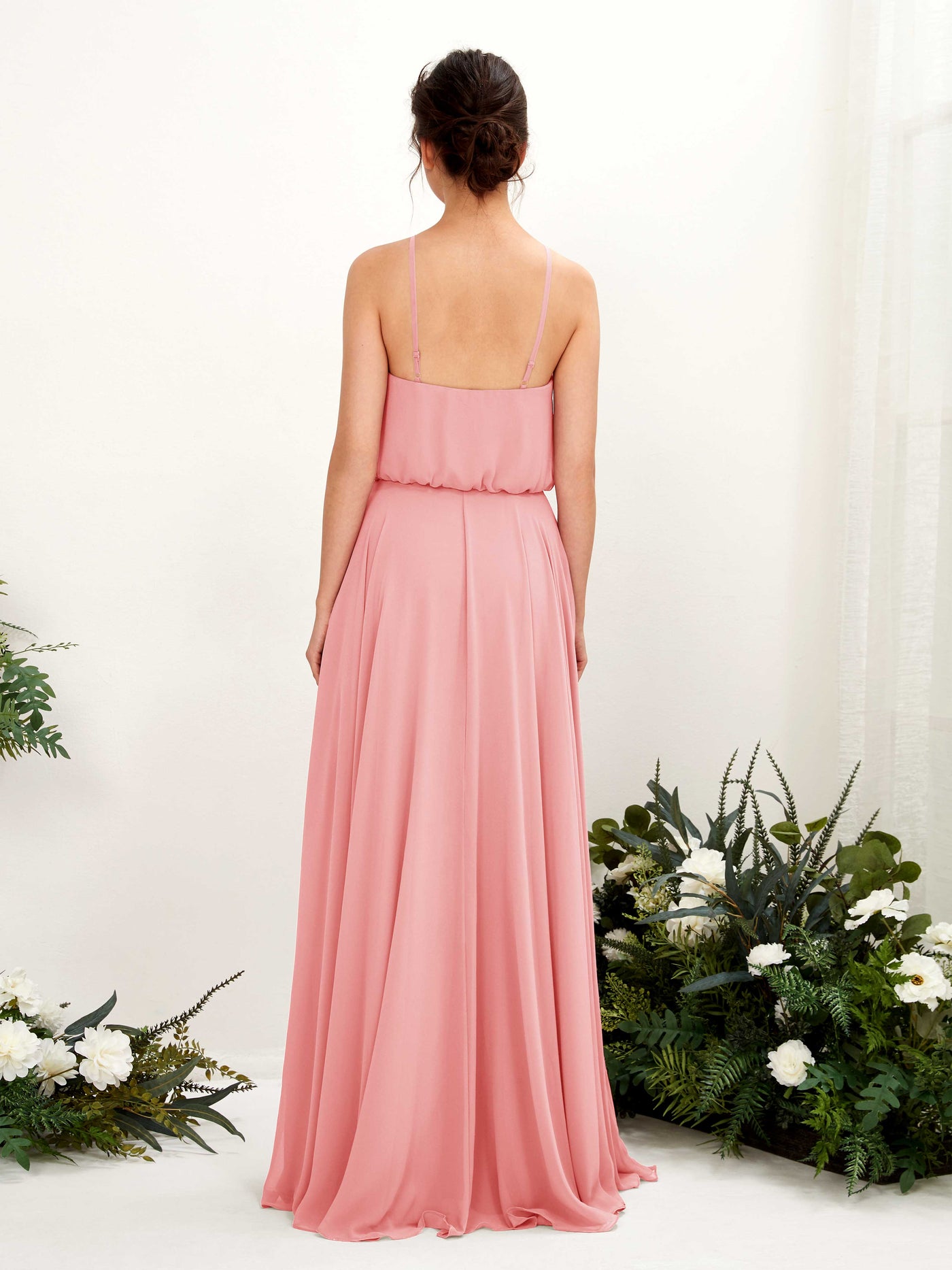 Carlyna Robe trapèze bretelles spaghetti mousseline longueur ras du sol Rose Ballet #couleur_rose-ballet