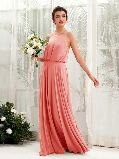 Carlyna Robe trapèze bretelles spaghetti mousseline longueur ras du sol Rose Pêche #couleur_rose-p-che