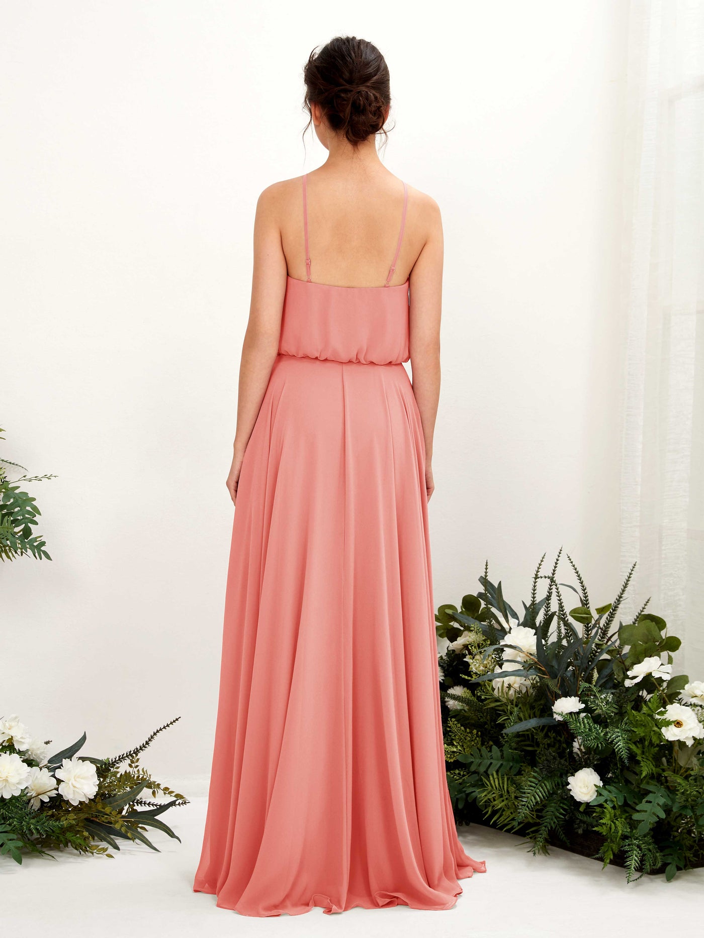 Carlyna Robe trapèze bretelles spaghetti mousseline longueur ras du sol Rose Pêche #couleur_rose-p-che