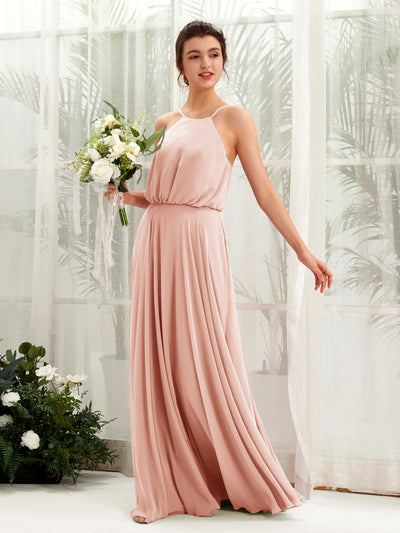 Carlyna Robe trapèze bretelles spaghetti mousseline longueur ras du sol Rose Perle #couleur_rose-perle