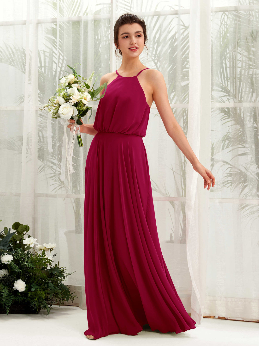 Carlyna Robe trapèze bretelles spaghetti mousseline longueur ras du sol Rouge Bouffon 