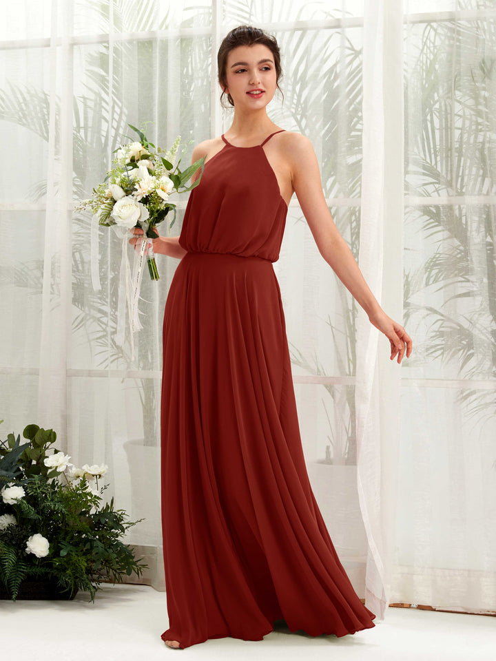 Carlyna Robe trapèze bretelles spaghetti mousseline longueur ras du sol Rouille 