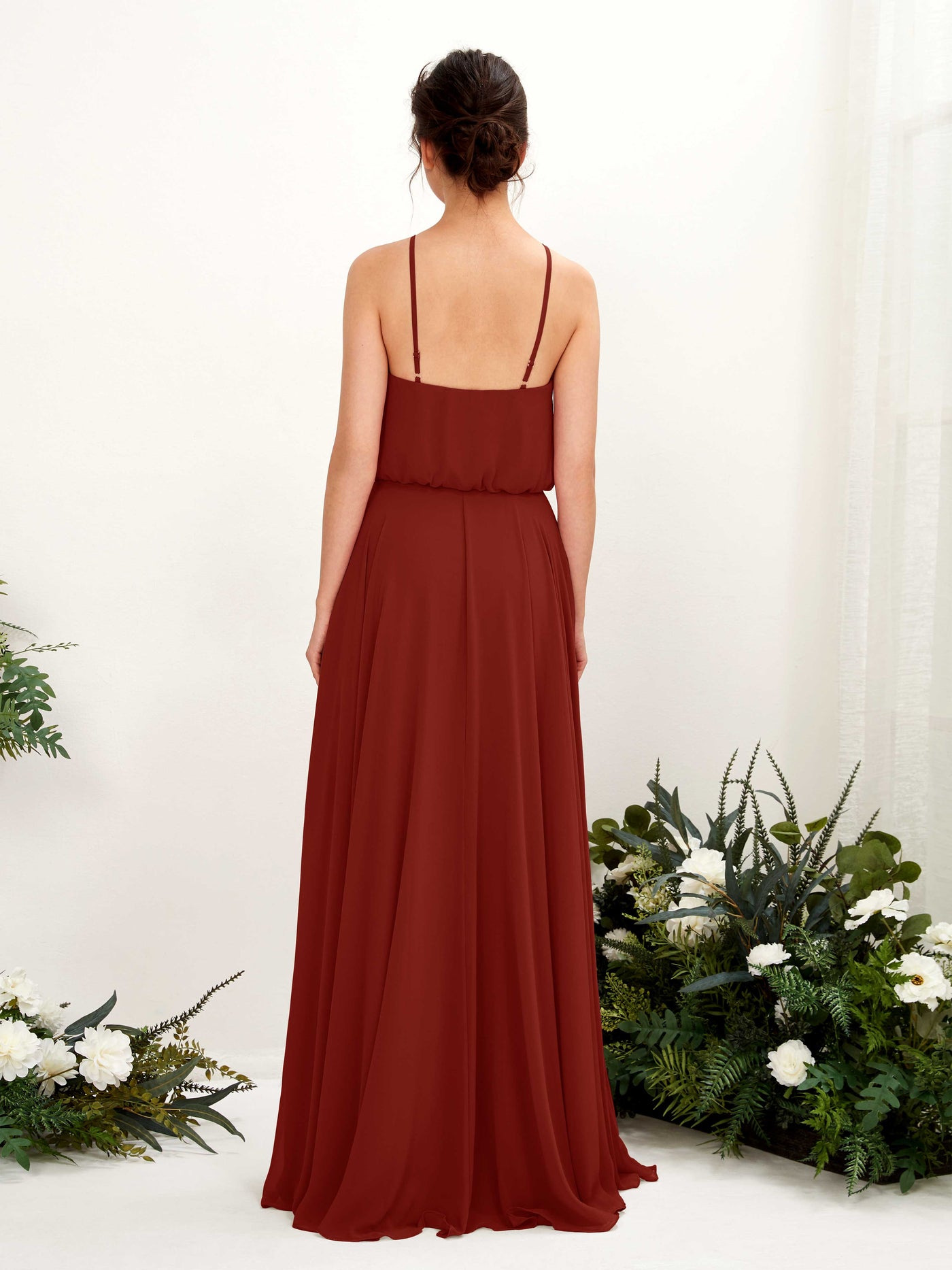 Carlyna Robe trapèze bretelles spaghetti mousseline longueur ras du sol Rouille #couleur_rouille