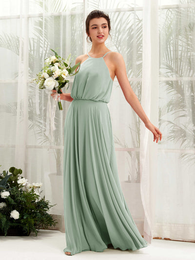 Carlyna Robe trapèze bretelles spaghetti mousseline longueur ras du sol Vert Sauge Foncé #couleur_vert-sauge-fonc