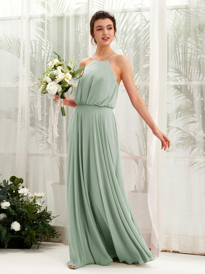 Carlyna Robe trapèze bretelles spaghetti mousseline longueur ras du sol Vert Sauge Foncé 