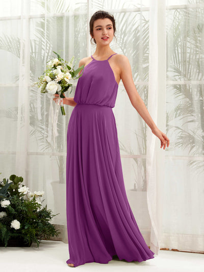 Carlyna Robe trapèze bretelles spaghetti mousseline longueur ras du sol Violet #couleur_violet